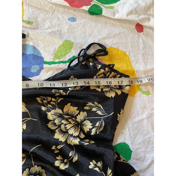 Vintage Black Satin Gold Floral Peplum Bodysuit Double Strap Lingerie - Picture 7 of 8